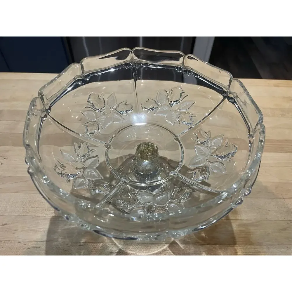 Vtg MIKASA Clear Crystal Rose Heavy Solid Pedestal Candy Bon Bon Dish Compote
